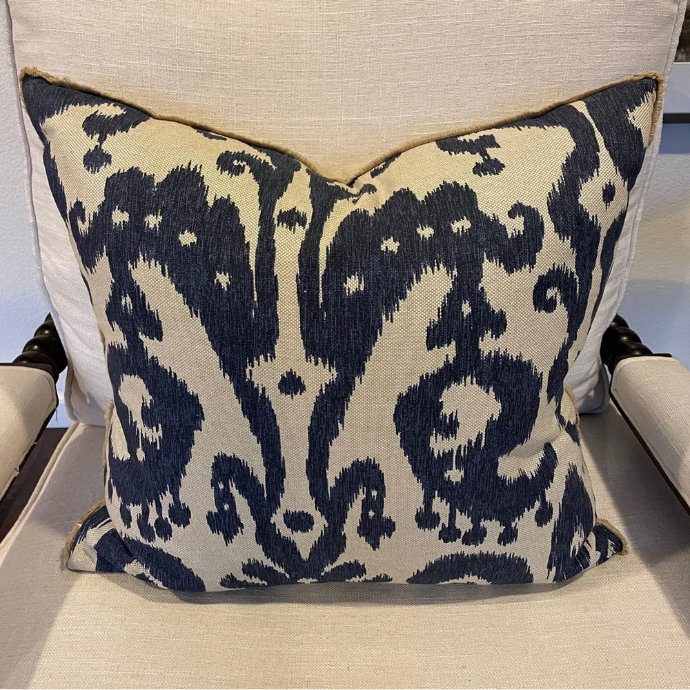 Lacefield Marrakesh Batik Blue Ikat Pillow Jute Eyelash Trim Down Insert